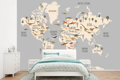 Obrázok produktu pre MuchoWow® Fototapety pre obývaciu izbu alebo spálňu tapety vinylové motív tapety Mapa sveta - Detská izba - Dinosaury - Chlapci - Dievčatá - Deti 420x280cm