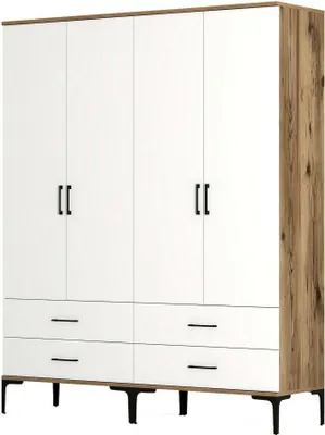 Produktbild von Großer Kleiderschrank Dfurlott, Schlafzimmermöbel, Schrank, Garderobe, 160x201h48 cm, Walnuss und Weiß