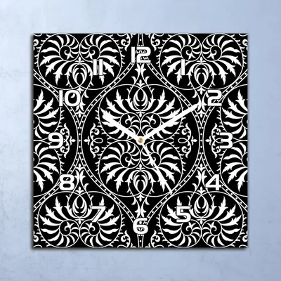 Produktbild von Deko Glasuhr Wanduhr 30x30 s Damast Quarz Küchenuhr Bürouhr