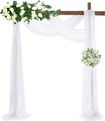 Produktbild von Šifonová záclona Svatební luk závěs Fabric, ekologicky šetrné jemné textury Krásné venkovní svatební dekorace （2 panely, bílá + bílá）