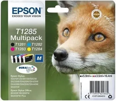 Image de Cartouche d'encre EPSON T1285, Multipack Renard, Noir Cyan Magenta Jaune, DURABrite