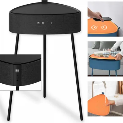 Produktbild von Fontastic Prime Drahtloser Lautsprecher Mesu im Tisch Design sw Raumfüllender Klang, Tischplatte induktives Laden