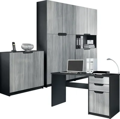 Produktbild von Vladon Büromöbel Arbeitszimmer komplett Set Logan,  Germany, Korpus in Schwarz matt / Fronten in Avola-Anthrazit