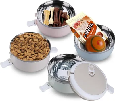 Produktbild von 4 in 1 RVS Reisfutterbehälter für Haustiere mit Griff - Für Outdoor Hunde und Katzen - 24 Unzen