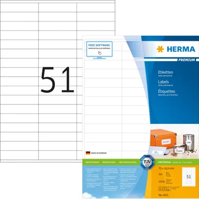 Produktbild von Etiketten Premium A4, weiß 70x16,9 mm Papier matt 10200 St.