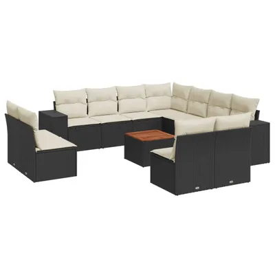 Produktbild von vidaXL 12-tlg. Garten-Sofagarnitur mit Kissen Schwarz Poly Rattan