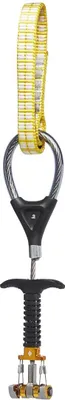 Klemmgerät "Camalot Z4" von Black Diamond; schwarz-gelb mit Sicherungsband.