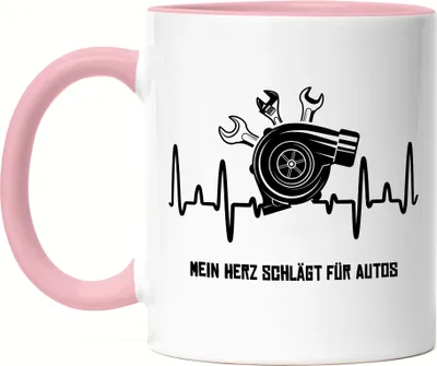 Produktbild von Mein Herz Schlägt Für Autos Tasse Rosa Autofans Benzin Im Blut Autonarr Liebhaber Autofreak Geschenkidee Schrauber