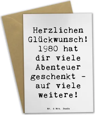 Produktbild von Mr. & Mrs. Panda babykarte Spruch 1980 Geburtstag Abenteuer - Weiß - Geschenk, Geburtstagsgeschenk, Happy Birthday, nostalgischer, Geburtsjahr, Glückwunsch, dankeskarten