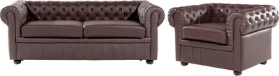 Produktbild von BELIANI Sofa und Sessel Braun Echtleder 4-Sitzer Set Chesterfield Stil Glamourös Wohnzimmer