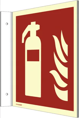 Produktbild von Dreifke® Fahnenschild Feuerlöscher ISO 7010, Alu, nachleucht., 160-mcd, 300x3...