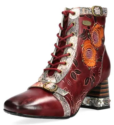 Produktbild von Laura Vita Damen Stiefelette Blumenprägung Vintage Akzente Schnallen TALAO 03, Größe:40 EU, Farbe:Rot