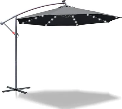 Produktbild von Ampelschirm mit/ohne LED Solar Sonnenschirm ? 300/350 cm mit Kurbel| Ampelschirm mit Ständer | Gartenschirm Sonnenschutz UV-Schutz | Kurbelschirm Marktschirm wasserdicht