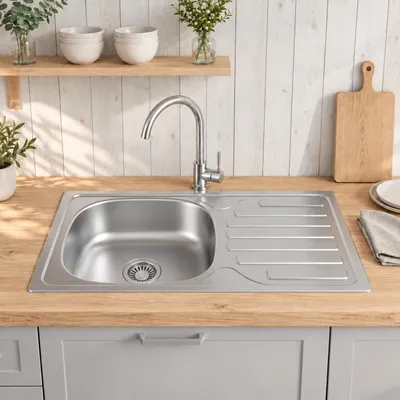 Produktbild von FAIZEE HOME Classic Einbauspüle Edelstahl 76 x 43,5 cm mit Armatur