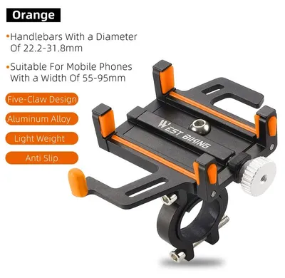 Productafbeelding van Fietsenhouder voor mobiele telefoon - Stuurhouder voor smartphone - 360° draaibaar - Verstelbare klem met 5 klemarmen - Aluminiumlegering - Oranje