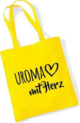 Produktbild von Huuraa Jutebeutel Uroma mit Herz 10 Liter Yellow Baumwolle Tasche Geschenkidee