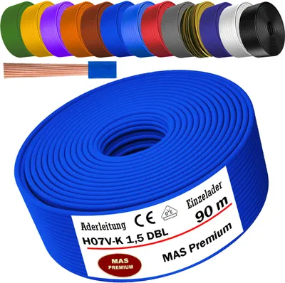 Produktbild von 90m Aderleitung H07 V-K DBL 1x1,5 mm² Dunkelblau Einzelader flexibel
