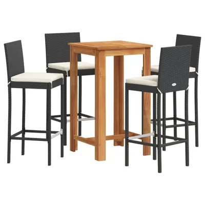 Produktbild von 5-tlg. Gartenbar-Set Schwarz Massivholz Akazie und Poly Rattan