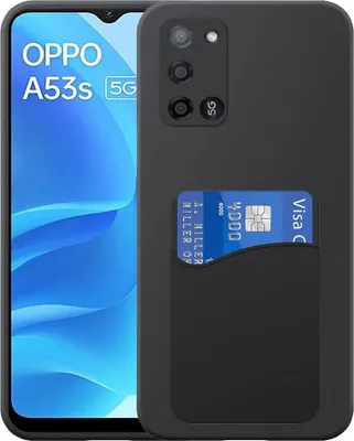 Immagine prodotto di Adatto per Oppo A53s 5G Custodia del telefono con supporto per schede in silicone - Custodia posteriore flessibile in silicone TPU con slot per schede in silicone - nero - Smartphonics