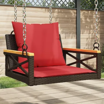 Image de Fauteuil suspendu en polyrotin avec coussins, dimensions 63x62x40 cm, couleur marron