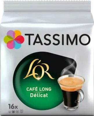 A product package for Tassimo coffee pods.