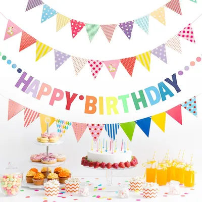 Happy-Birthday-Slingerset, 4-teilig, bunt, Papier, 250 cm