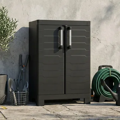 Immagine prodotto di Dmora Armadio da Esterno Terrebonne 45x65x97h cm Nero, 3 Vani 2 Ante Italy