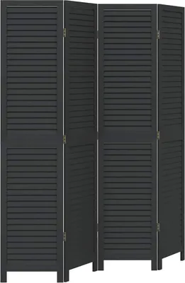 A four-panel room divider with a slatted design, presented against a white background.