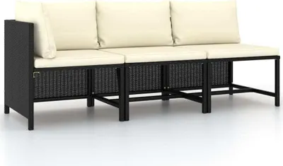 Produktbild von "2026 Promotion" 3-tlg. Garten-Sofagarnitur mit Auflagen Schwarz Poly Rattan - Gartenstühle CC7552