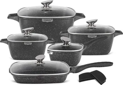 Produktbild von Famanu Induktionspfannen-Set 12-teilig mit Granitbeschichtung - Für alle Wärmequellen