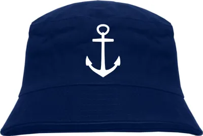 Produktbild von Anker Fischerhut - Dunkelblau - Altdeutsch - bedruckt - Bucket Hat Anglerhut Hut S/M Dunkelblau