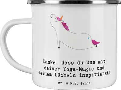 Produktbild von Mr. & Mrs. Panda Haferl Yoga Trainerin Inspiration - Weiß - Geschenk, Pott, Emaille Becher, Outdoor Tasse, Danksagung, inneren Frieden, Asanas, Balance, geschätzt