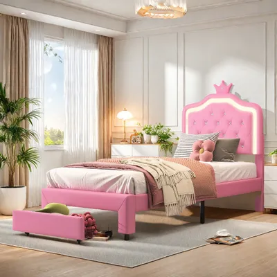 Zdjęcie produktu dla Łóżko dziecięce tapicerowane 90x200cm ze stelażem listwowym, łóżko młodzieżowe, łóżko dziecięce led, łóżko pojedyncze z listwą wieńczącą, szuflady, łóżko drewniane klasyczne, PU