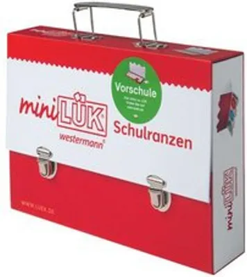 A red and white suitcase-style box for educational materials.