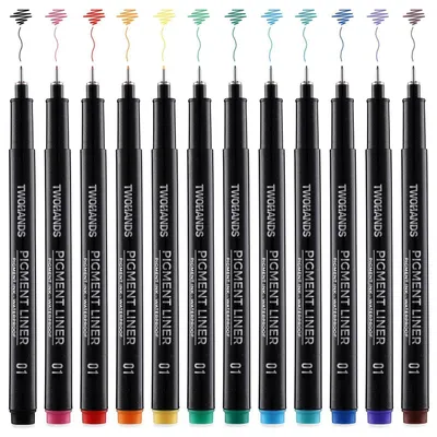 Productafbeelding van Fijnschrijver set met ultra-fijne punt (0,25 mm) | 12 kleuren | Waterbestendige markers voor kunstenaars, illustraties, schetsen en technische tekeningen