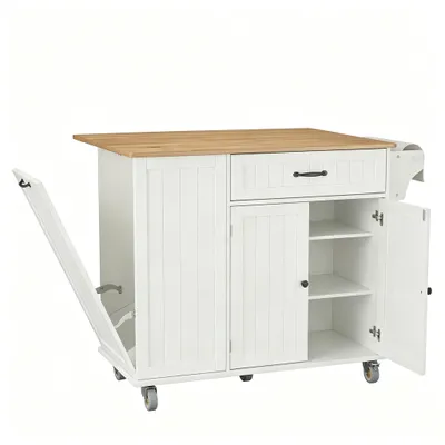 Produktbild von BEALIFE Servierwagen mit Schublade & Ausziehplatte | 100x50x90 cm MDF Rollen | Weiß AK70
