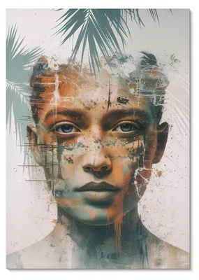 Produktbild von POSTER - 21x29 cm (A4) - Issa0 - Porträt einer Frau mit tropischen Motiven -  Wandbild für Wohnzimmer Schlafzimmer & Flur, Modernes Poster Wanddeko, Ungerahmt