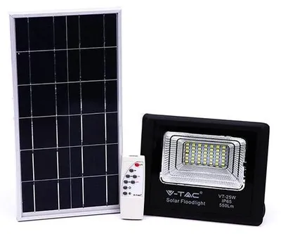 Immagine prodotto di V-TAC VT-25W Faro led 25W autoalimentato nero con pannello solare 12W e telecomando 6000K IP65 – sku 94006