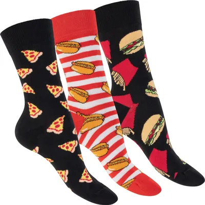 Produktbild von Footstar Bunte Fantasiesocken für Frauen & Männer (3 Paare) Lustige Baumwollsocken - Junkfood