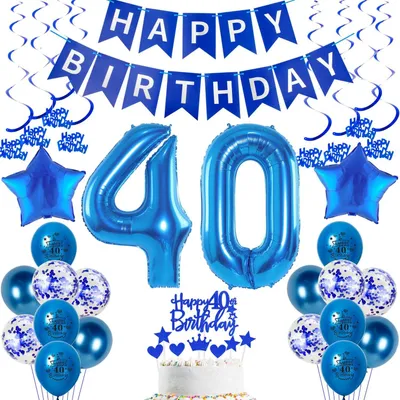 Productafbeelding van 2 Ballonnen Getal 40 met Happy Birthday Slinger