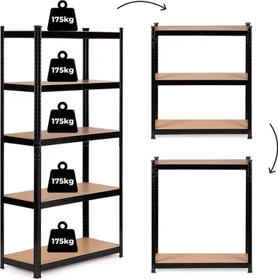 Obrázok produktu pre Kovová úložná polica 180x90x40 cm do garáže alebo pivnice, 5 políc, nosnosť 875 kg ModernHome