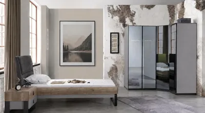 Immagine prodotto di Set per camera da letto: letto, armadio, comodino, colore grigio, design moderno