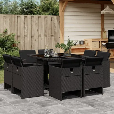 Produktbild von Best Möbel Gartenmöbel Set Balkonmöbel-Set 9-tlg. Garten-Essgruppe mit Kissen Schwarz Poly Rattan - Gartenmöbelgarnituren Cloris Neu2323559 3parcel