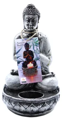 Produktbild von Antiker Kerzenhalter "Buddha", silbern, mittel, 17cm