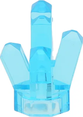 A close-up studio shot of a blue translucent LEGO crystal piece.