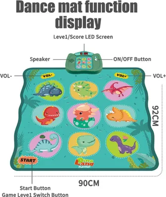 Obrázek produktu pro Taneční podložka, kreslený dinosaurus, elektronické hudební podložky, podložka s LED světly, taneční parket, hra, hračka, dárky pro děti, dívky, chlapce