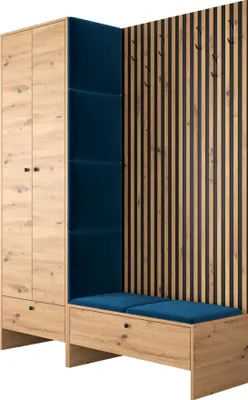 Produktbild von MIRJAN24 Garderoben-Set Balma III, Kleiderschrank, Unterschrank mit Lamellen, 6x Gepolstertes Paneel 42x42 (Farbe: Artisan Eiche / Artisan eiche + Schwarz, Manila 26)