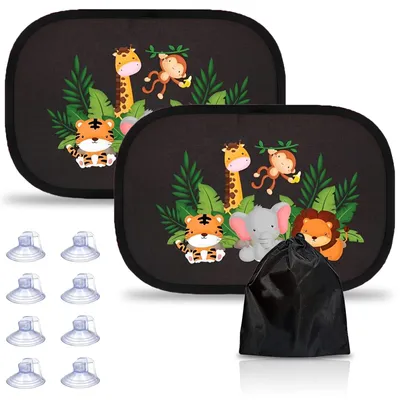 Image de Pare-soleil pour voiture pour bébés avec protection UV, 48 x 30 cm, 8 ventouses, pare-soleil autocollant pour enfants avec de jolis motifs d'animaux, pare-soleil pour voiture pour bébés