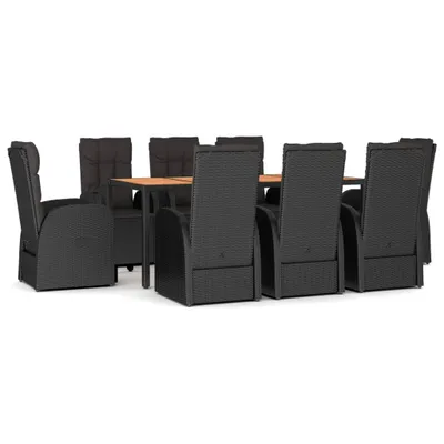Produktbild von 9-tlg. Garten-Essgruppe mit Kissen Schwarz Poly Rattan