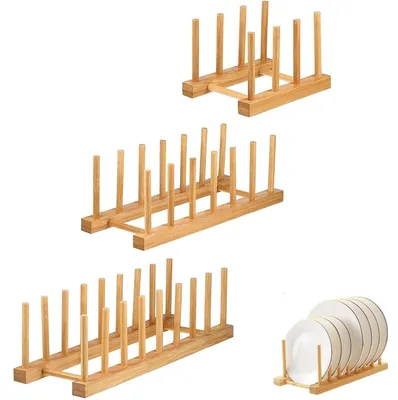3er-Set Bambus-Abtropfgestell für Teller, Tassen & Gläser